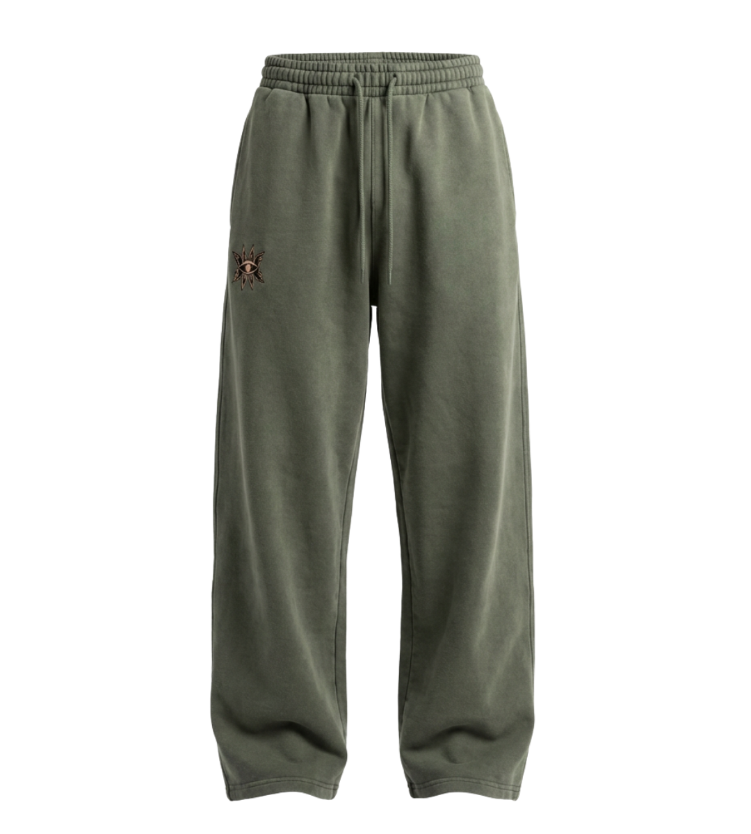 “LOGO” Vintage Olive Straight-Leg Baggy Sweatpants.
