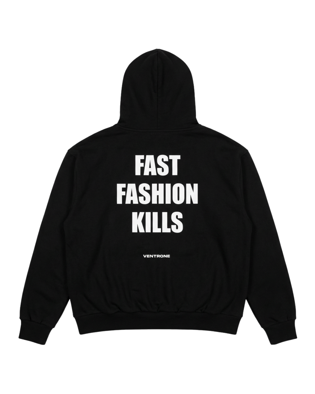 “FAST FASHION KILLS ”Black Oversized Zipped Hoodie.